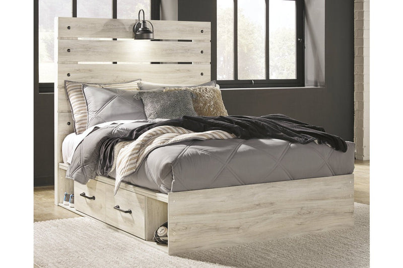 Cambeck Whitewash Full Panel Bed with 4 Storage Drawers - Lara FurnitureFull Bed