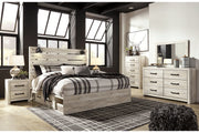 Cambeck Whitewash King Panel Bed with 2 Storage Drawers - Lara FurnitureKing Bed