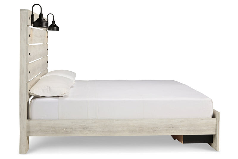 Cambeck Whitewash King Panel Bed with 2 Storage Drawers - Lara FurnitureKing Bed