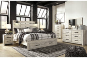 Cambeck Whitewash King Panel Bed with 2 Storage Drawers - Lara FurnitureKing Bed