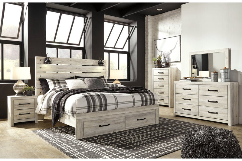 Cambeck Whitewash King Panel Bed with 2 Storage Drawers - Lara FurnitureKing Bed