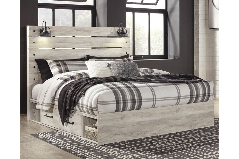 Cambeck Whitewash King Panel Bed with 2 Storage Drawers - Lara FurnitureKing Bed