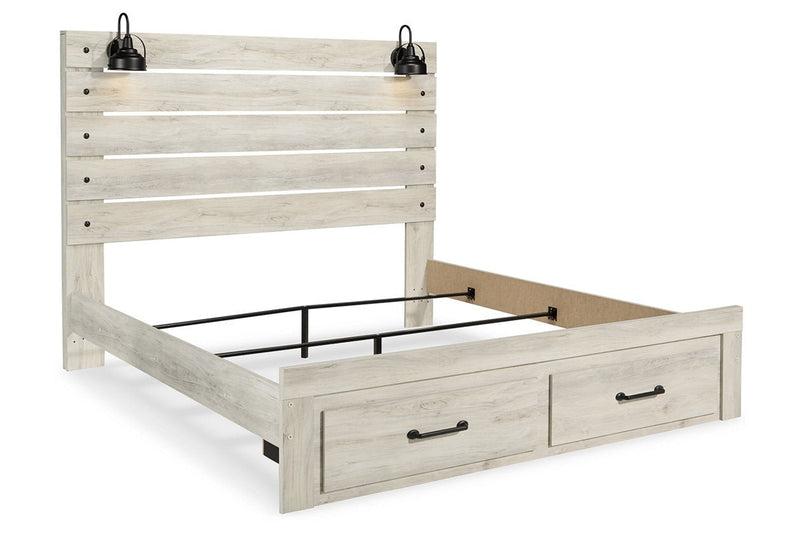 Cambeck Whitewash King Panel Bed with 2 Storage Drawers - Lara FurnitureKing Bed