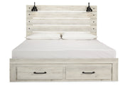 Cambeck Whitewash King Panel Bed with 2 Storage Drawers - Lara FurnitureKing Bed