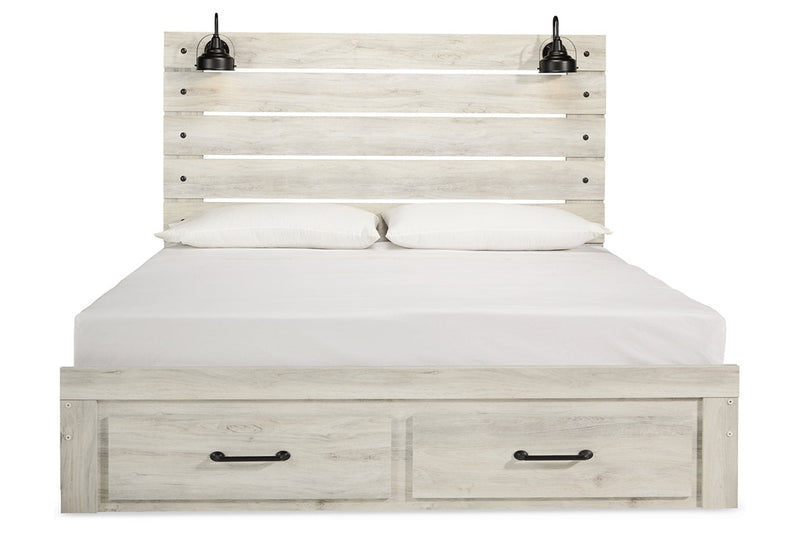 Cambeck Whitewash King Panel Bed with 2 Storage Drawers - Lara FurnitureKing Bed