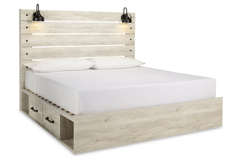 Cambeck Whitewash King Panel Bed with 2 Storage Drawers - Lara FurnitureKing Bed