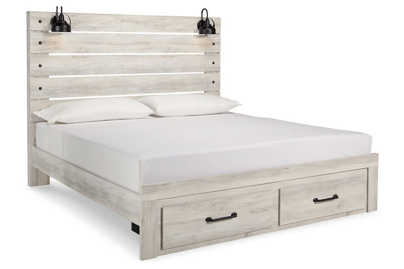 Cambeck Whitewash King Panel Bed with 2 Storage Drawers - Lara FurnitureKing Bed