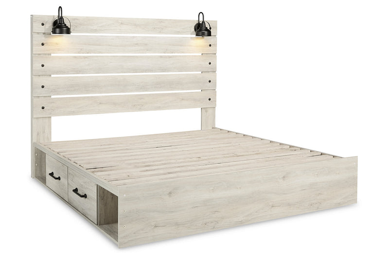 Cambeck Whitewash King Panel Bed with 2 Storage Drawers - Lara FurnitureKing Bed