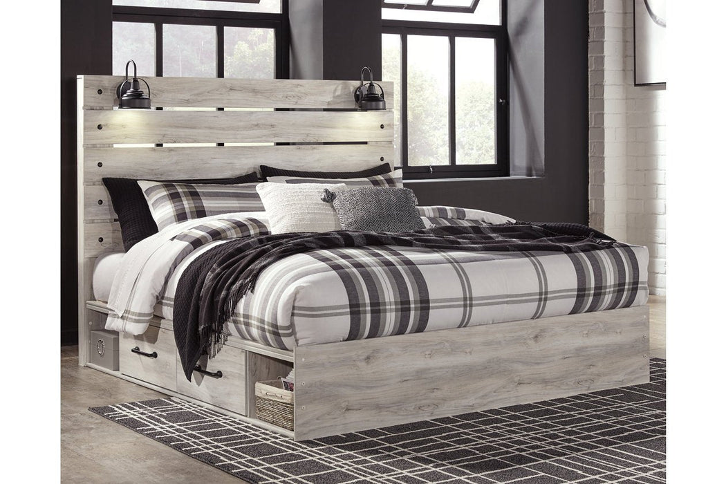 Cambeck Whitewash King Panel Bed with 4 Storage Drawers - Gate FurnitureKing Bed