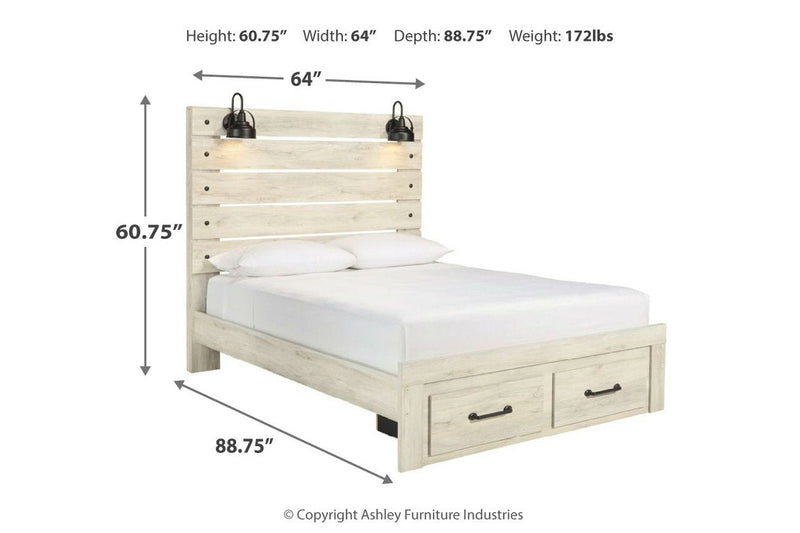 Cambeck Whitewash Queen Panel Bed with 2 Storage Drawers - Lara FurnitureQueen Bed