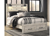 Cambeck Whitewash Queen Panel Bed with 2 Storage Drawers - Lara FurnitureQueen Bed