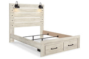 Cambeck Whitewash Queen Panel Bed with 2 Storage Drawers - Lara FurnitureQueen Bed