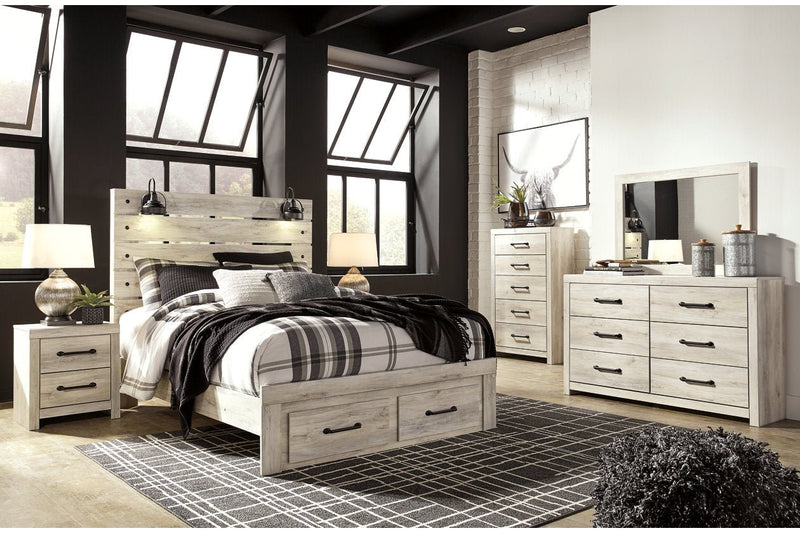Cambeck Whitewash Queen Panel Bed with 2 Storage Drawers - Lara FurnitureQueen Bed