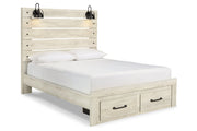Cambeck Whitewash Queen Panel Bed with 2 Storage Drawers - Lara FurnitureQueen Bed