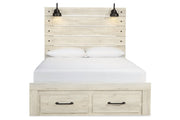 Cambeck Whitewash Queen Panel Bed with 2 Storage Drawers - Lara FurnitureQueen Bed