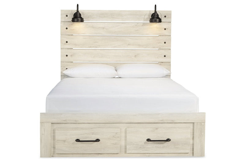 Cambeck Whitewash Queen Panel Bed with 2 Storage Drawers - Lara FurnitureQueen Bed