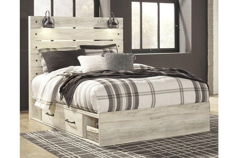 Cambeck Whitewash Queen Platform Bed with 2 Storage Drawers - Lara FurnitureQueen Bed