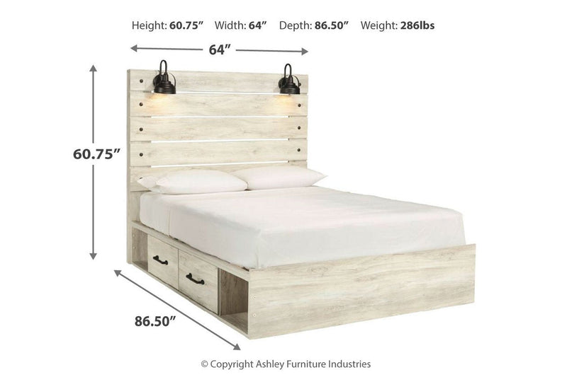 Cambeck Whitewash Queen Platform Bed with 4 Storage Drawers - Lara FurnitureQueen Bed