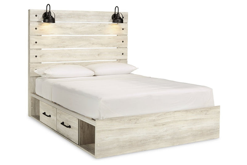Cambeck Whitewash Queen Platform Bed with 4 Storage Drawers - Lara FurnitureQueen Bed