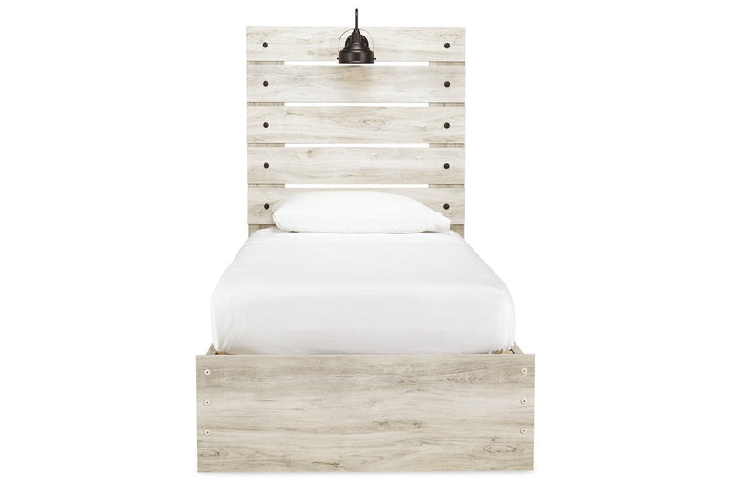 Cambeck Whitewash Twin Panel Bed with 2 Storage Drawers - Lara FurnitureTwin Bed