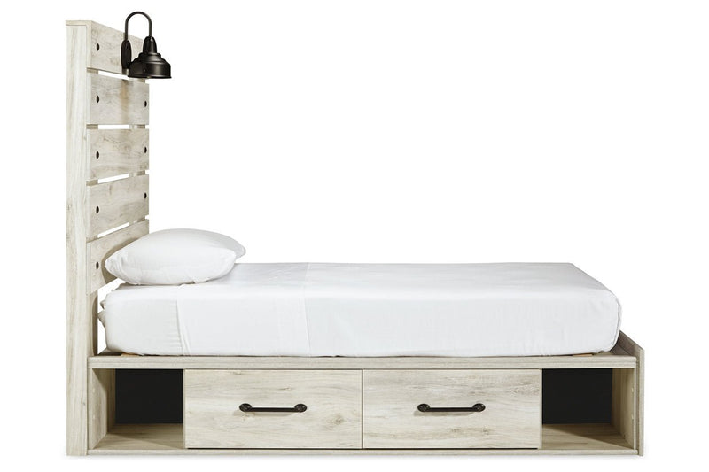 Cambeck Whitewash Twin Panel Bed with 2 Storage Drawers - Lara FurnitureTwin Bed