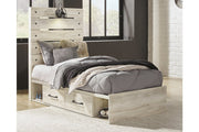 Cambeck Whitewash Twin Panel Bed with 2 Storage Drawers - Lara FurnitureTwin Bed
