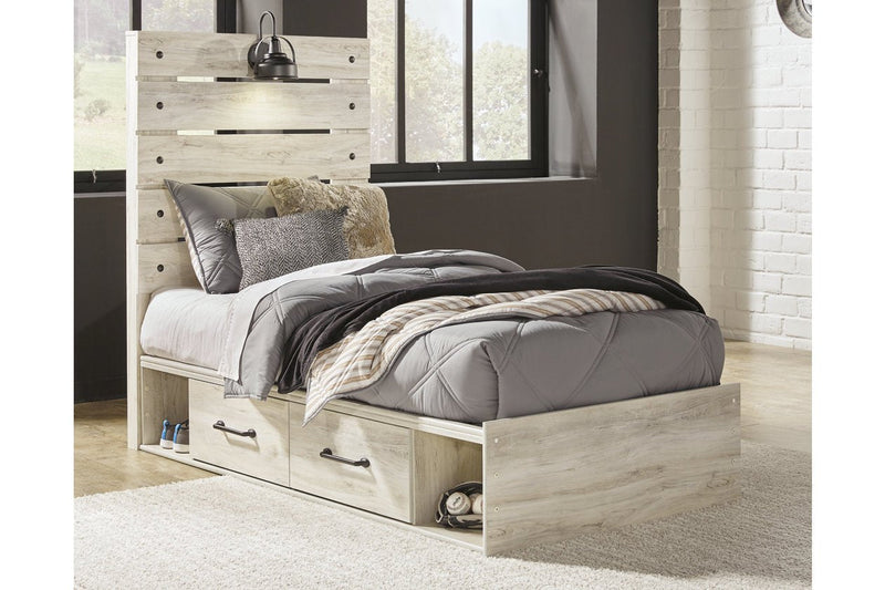 Cambeck Whitewash Twin Panel Bed with 2 Storage Drawers - Lara FurnitureTwin Bed