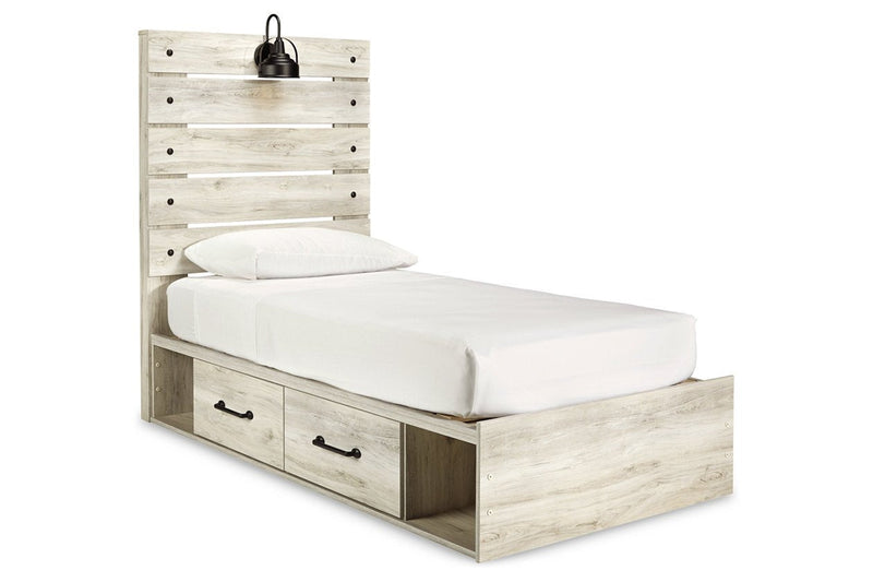 Cambeck Whitewash Twin Panel Bed with 4 Storage Drawers - Lara FurnitureTwin Bed