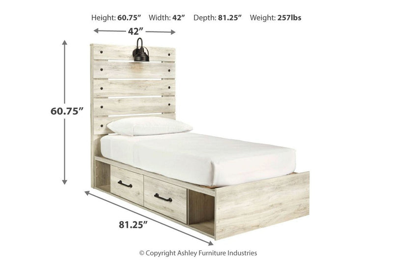 Cambeck Whitewash Twin Panel Bed with 4 Storage Drawers - Lara FurnitureTwin Bed