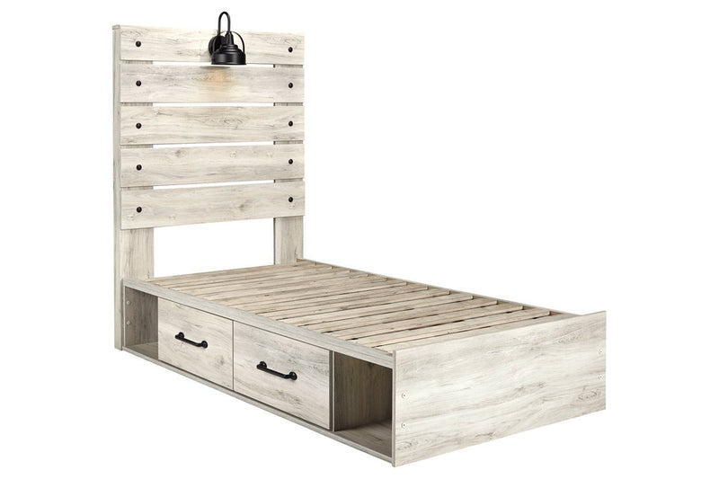 Cambeck Whitewash Twin Panel Bed with 4 Storage Drawers - Lara FurnitureTwin Bed