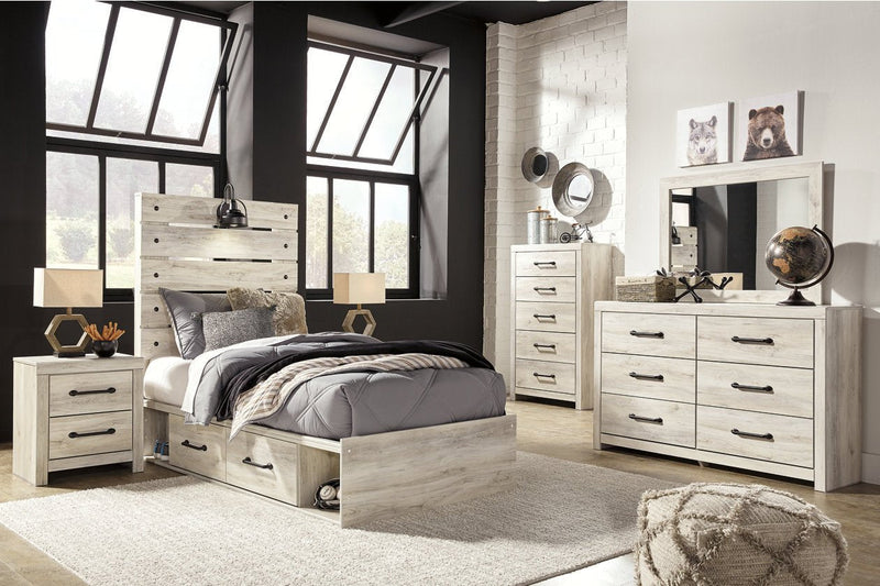 Cambeck Whitewash Twin Panel Bed with 4 Storage Drawers - Lara FurnitureTwin Bed