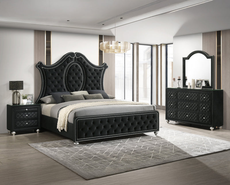 Cameo Black Upholstered Panel Bedroom Set - Lara FurnitureBedroom Set