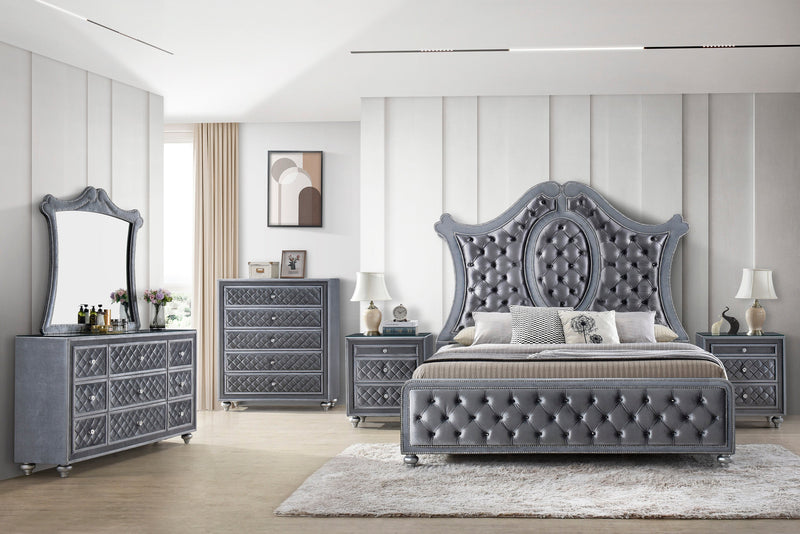 Cameo Gray King Upholstered Panel Bed - Lara FurnitureKing Bed
