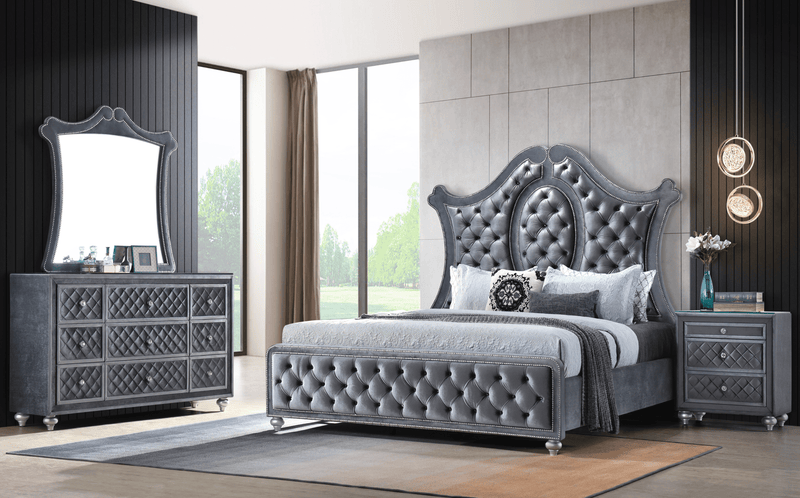Cameo Gray King Upholstered Panel Bed - Lara FurnitureKing Bed