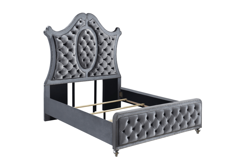 Cameo Gray Queen Upholstered Panel Bed - Lara FurnitureQueen Bed