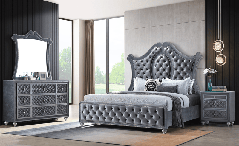 Cameo Gray Upholstered Panel Bedroom Set - Lara FurnitureBedroom Set