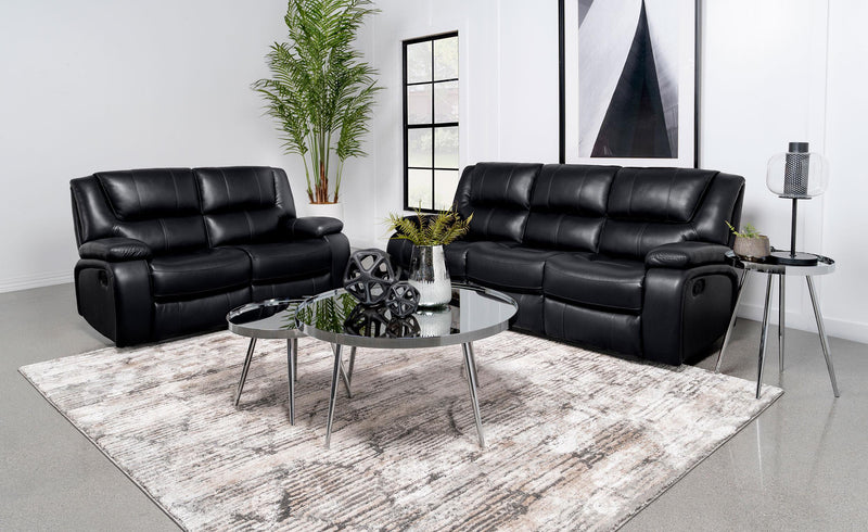 Camila 2-piece Upholstered Reclining Sofa Set Black - 610244-S2