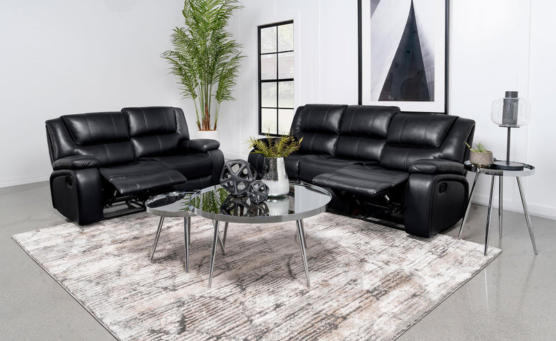 Camila 2-piece Upholstered Reclining Sofa Set Black - 610244-S2