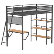 Campus 3-shelf Metal Twin Workstation Loft Bed Matte Black - 460332BLK