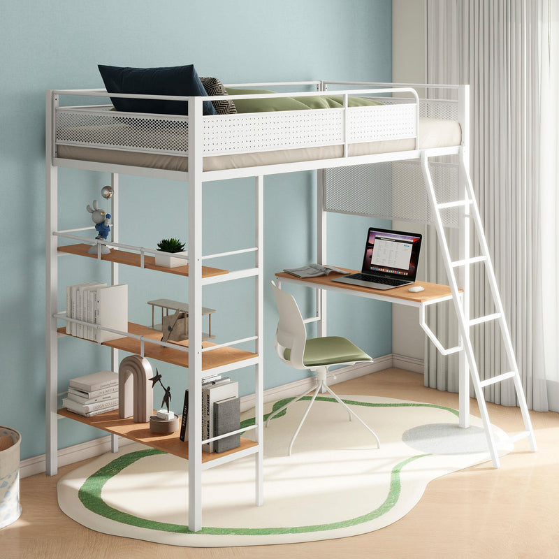 Campus 3-shelf Metal Twin Workstation Loft Bed Matte White - 460332WHT