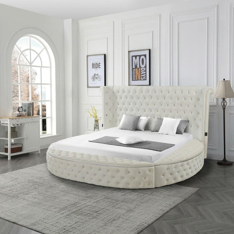 Cape May - Bed, Upholstered, Storage, Velvet, Cream King Each - B127-K-Bed