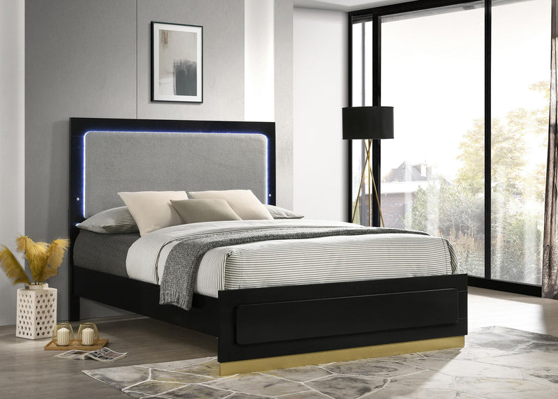 Caraway Wood Eastern King LED Panel Bed Black - 224781KE