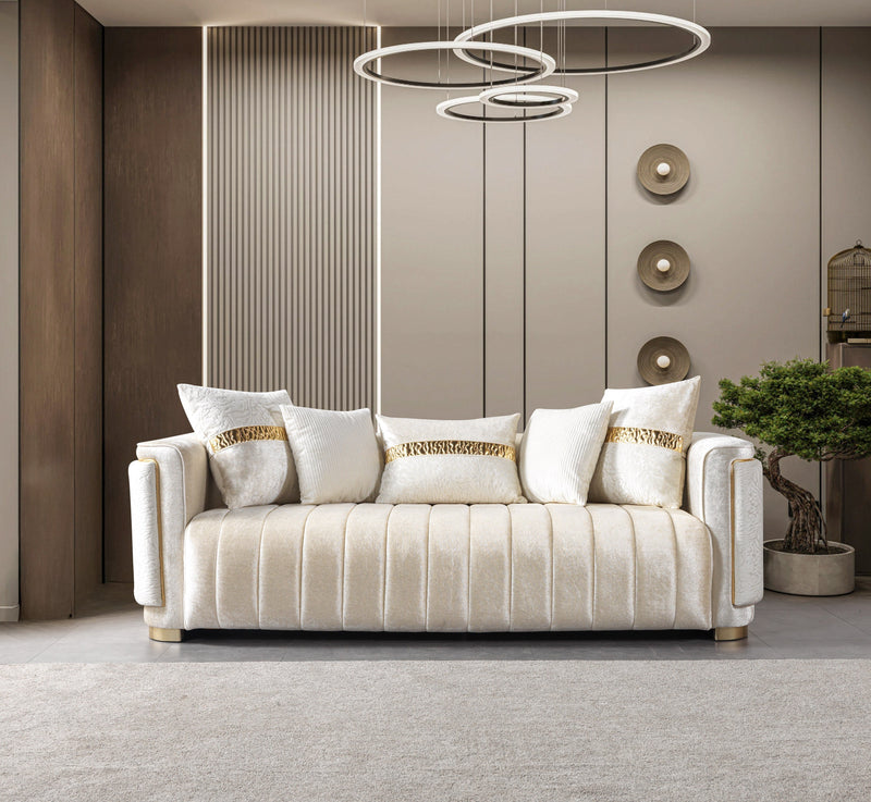 Carlina Ivory Velvet Sofa - CARLINAIV-S
