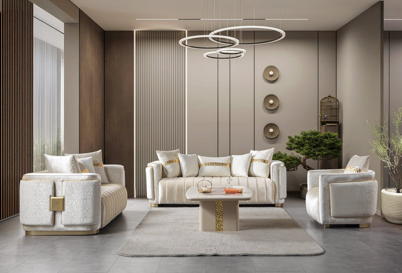Carlina Ivory Velvet Sofa - CARLINAIV-S