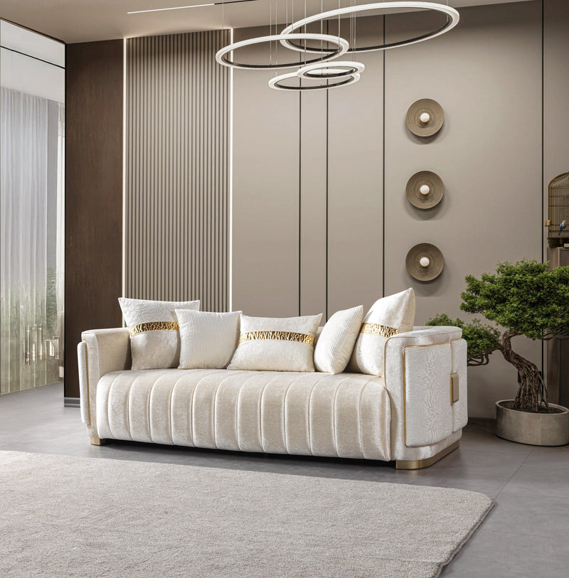 Carlina Ivory Velvet Sofa & Loveseat - CARLINAIV-SL