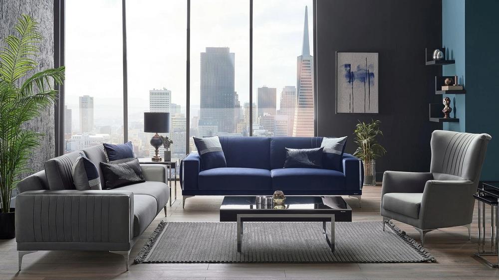 Carlino Sleeper (Napoly Navy Blue & Gray) Living Room Set - Gate FurnitureLiving Room Set