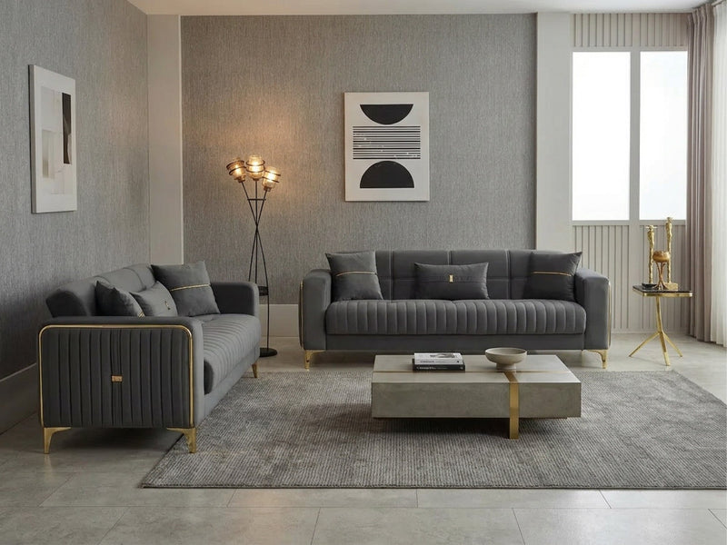 Carmela 2-pieces (Sofa & Loveseat) Livingroom Set Anthracite in Anthracite - 200-CAR-ANK154-32