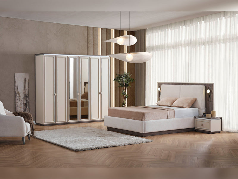 Carmen Bedroom (Queen Frame With Headboard & Dresser With Mirror & Ottoman & 2 Nightstand) - 200-ELIF-CAR-A521-QBED-SET