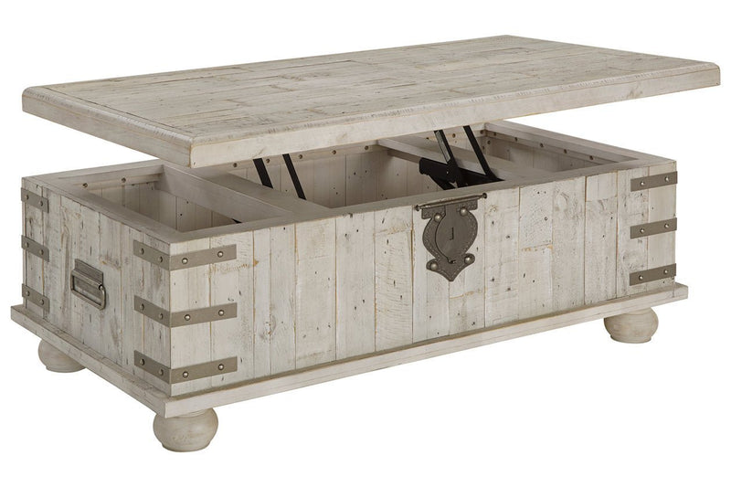Carynhurst White Wash Gray Coffee Table with Lift Top - Lara FurnitureCoffee Table