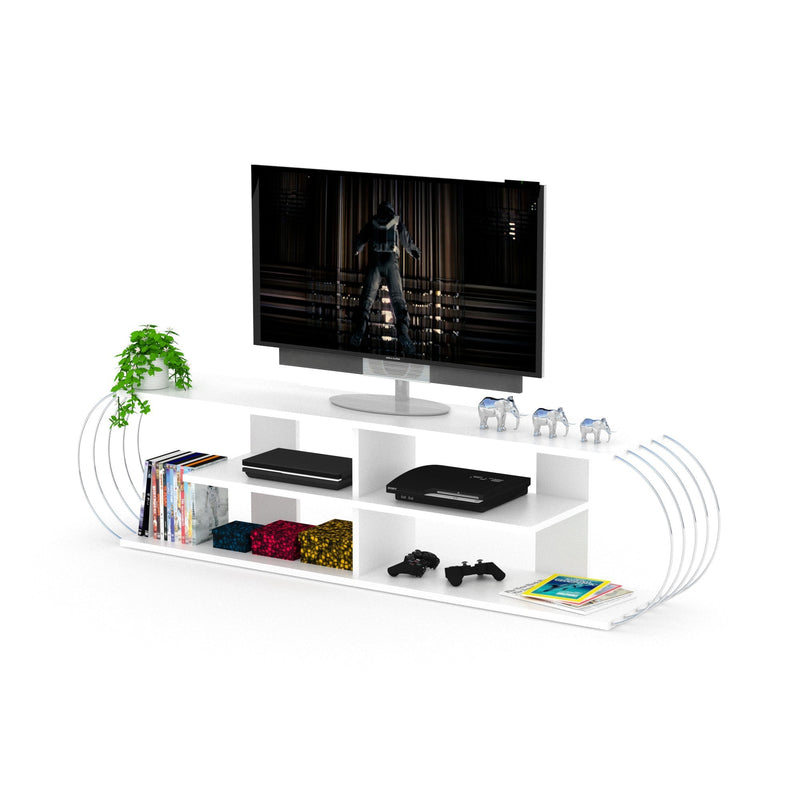 Case Tv Stand Walnut-Chrome in White-Blue - 720-CAS-TV-RF170306